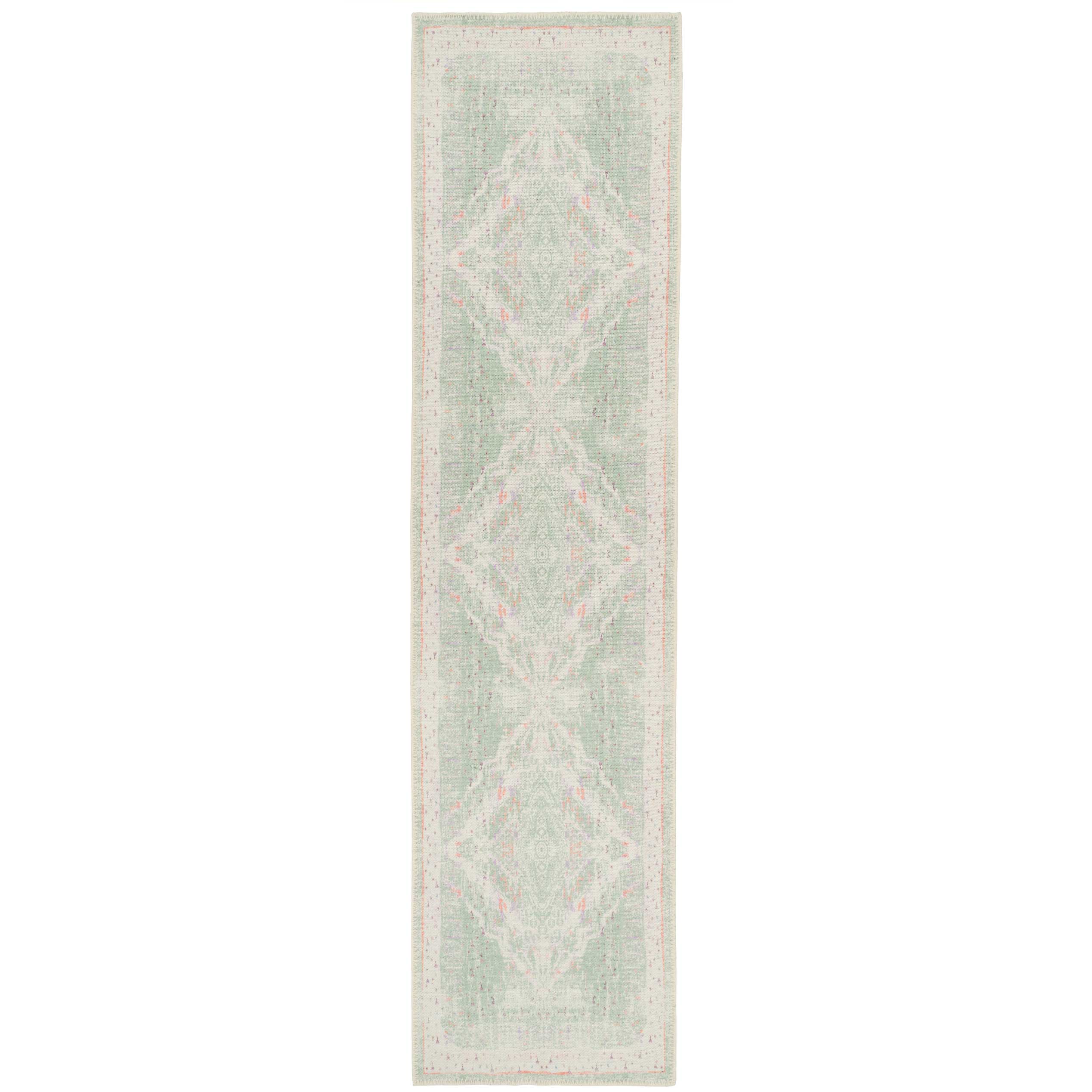 Flatwoven Washable Green Medallion Runner - Lottie