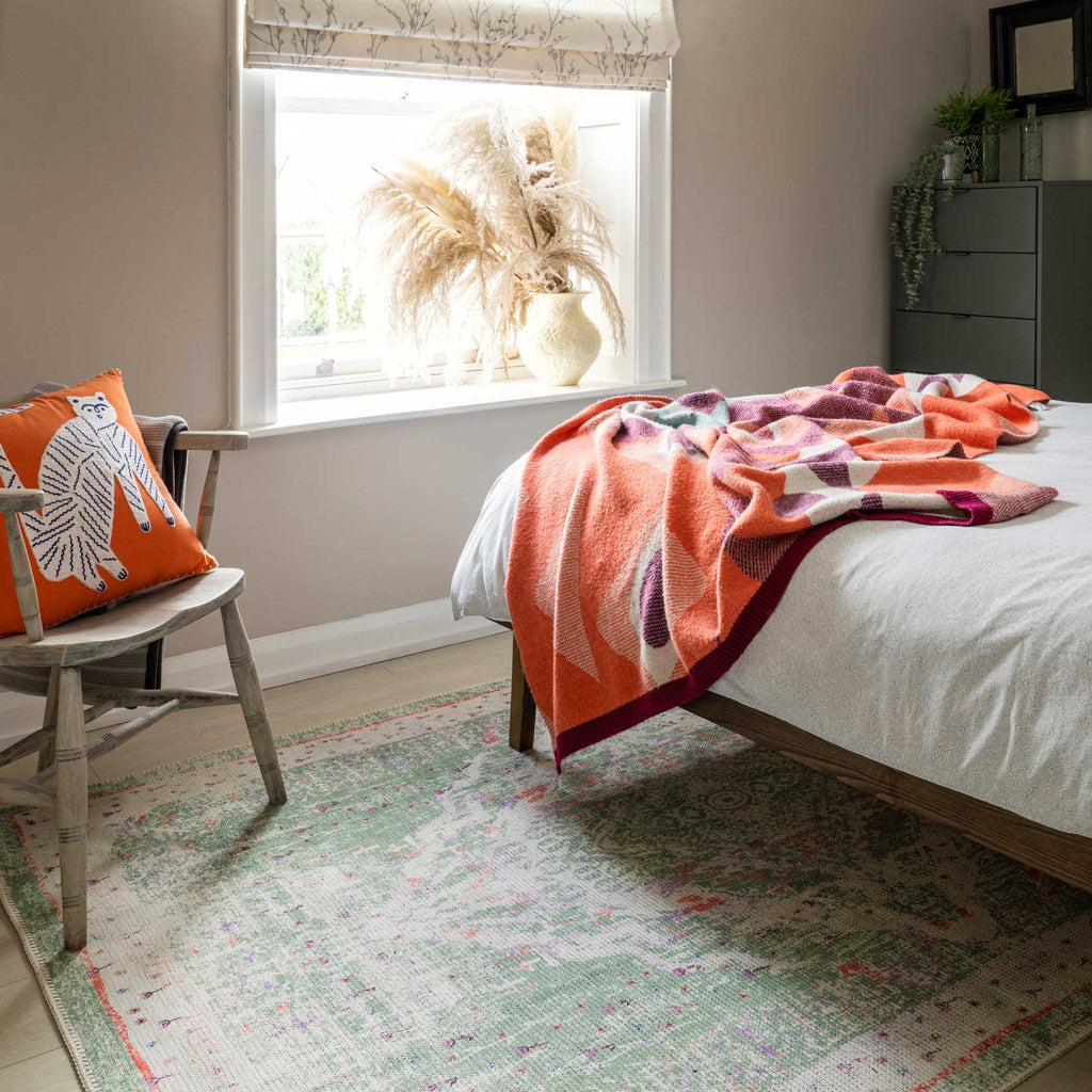 Flatwoven Washable Green Medallion Runner - Lottie