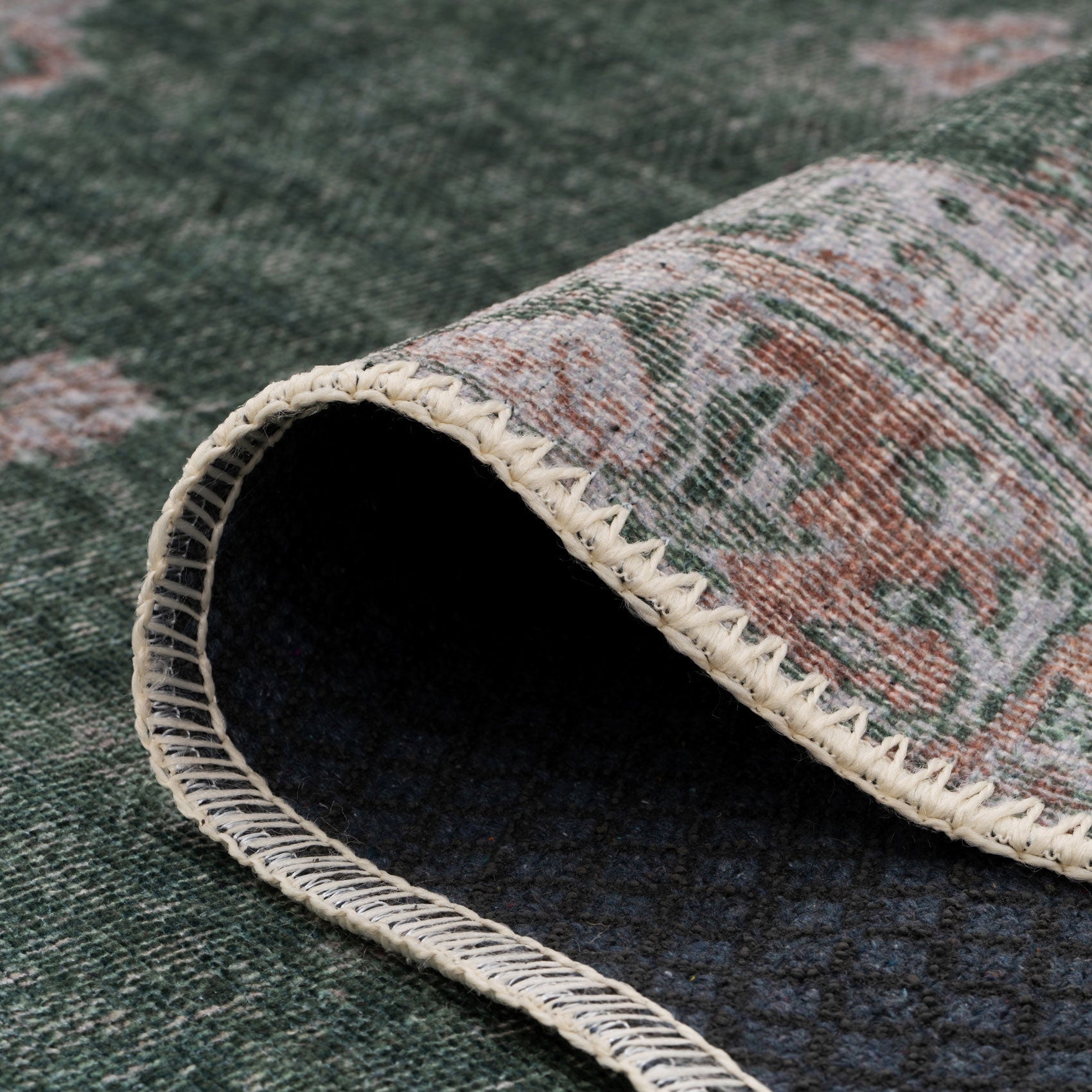 Flatwoven Washable Green Medallion Area Rug - Orion