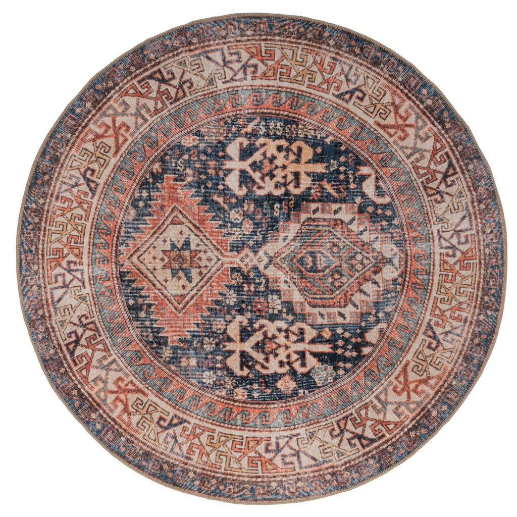 Flatwoven Washable Terracotta Distressed Circle Rug - Perla