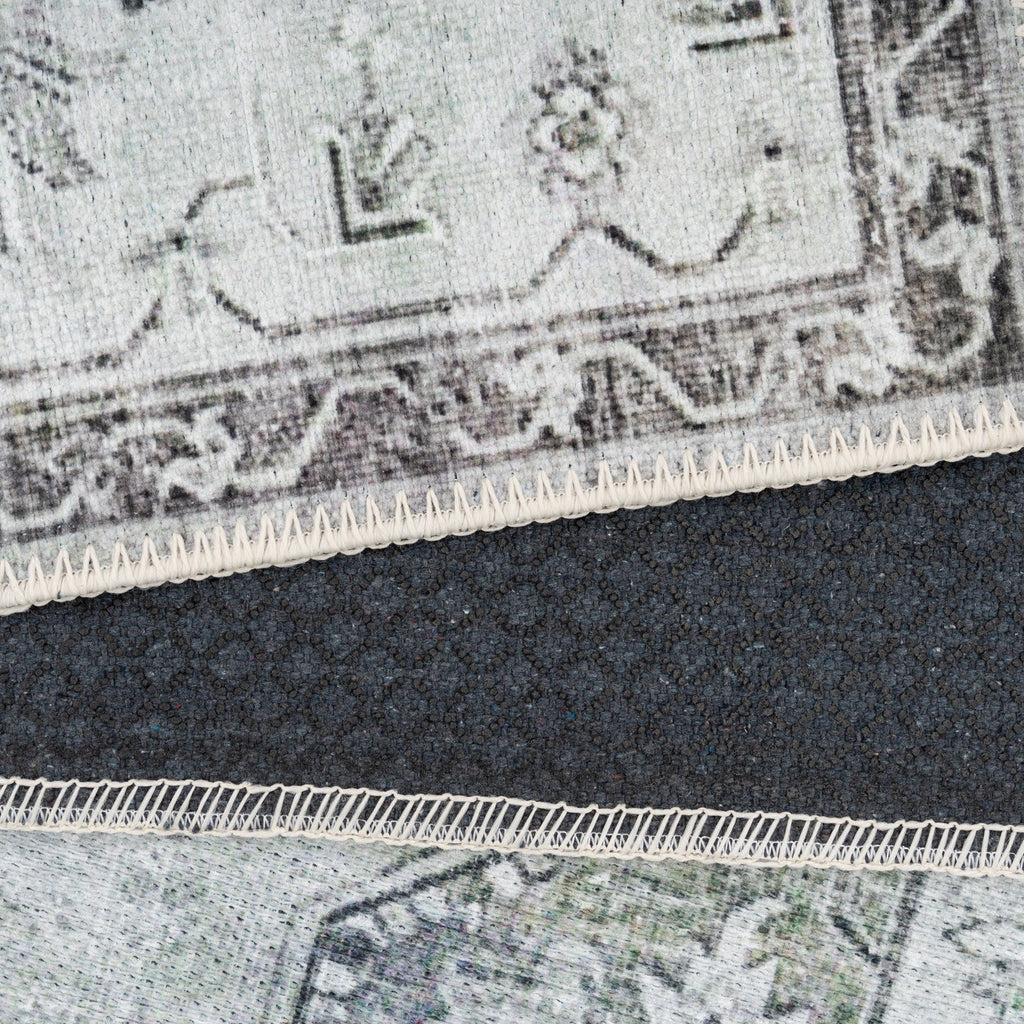 Flatwoven Washable Light Green Bordered Area Rug - Rumi