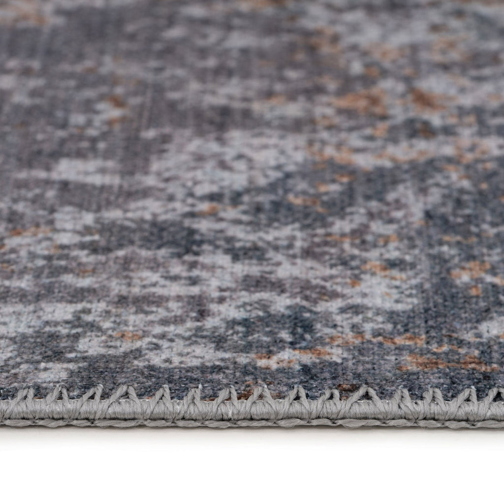 Washable Distressed Copper Blue Runner - Tobin