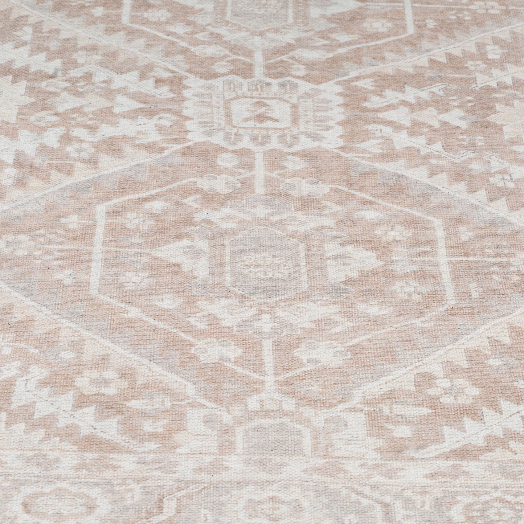 Flatwoven Washable Distressed Beige Runner - Tolka