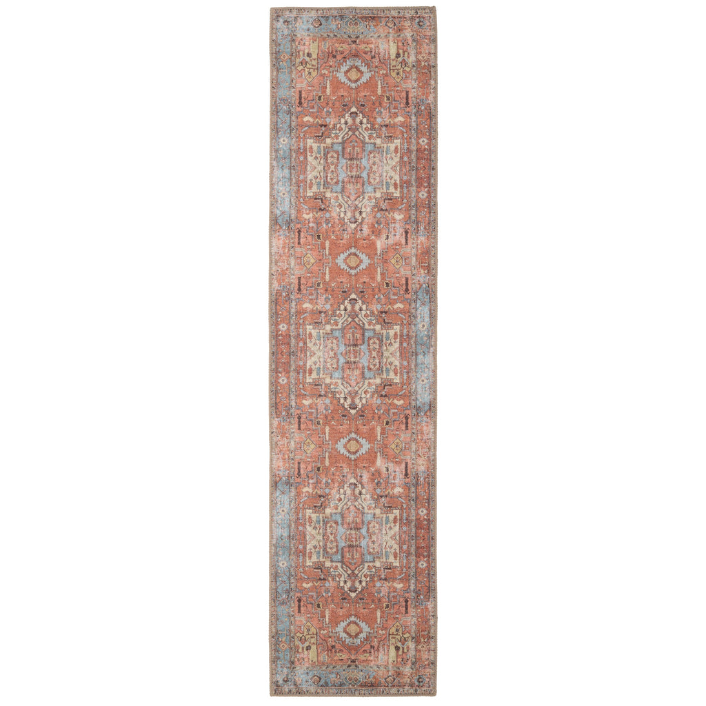 Flatwoven Washable Distressed Terracotta Aztec Runner - Yana