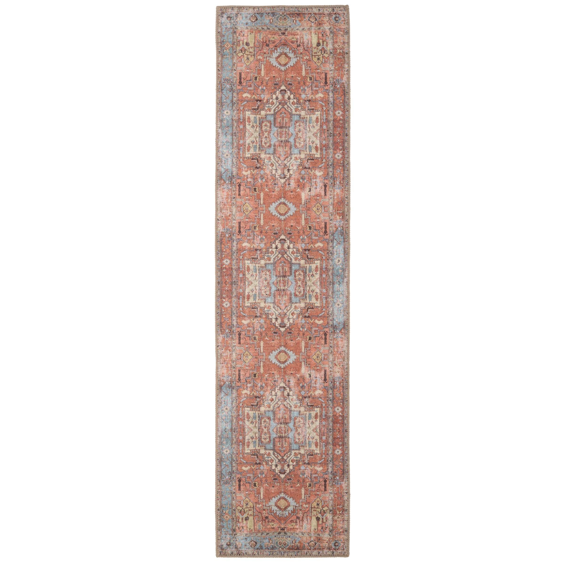 Flatwoven Washable Distressed Terracotta Aztec Runner - Yana