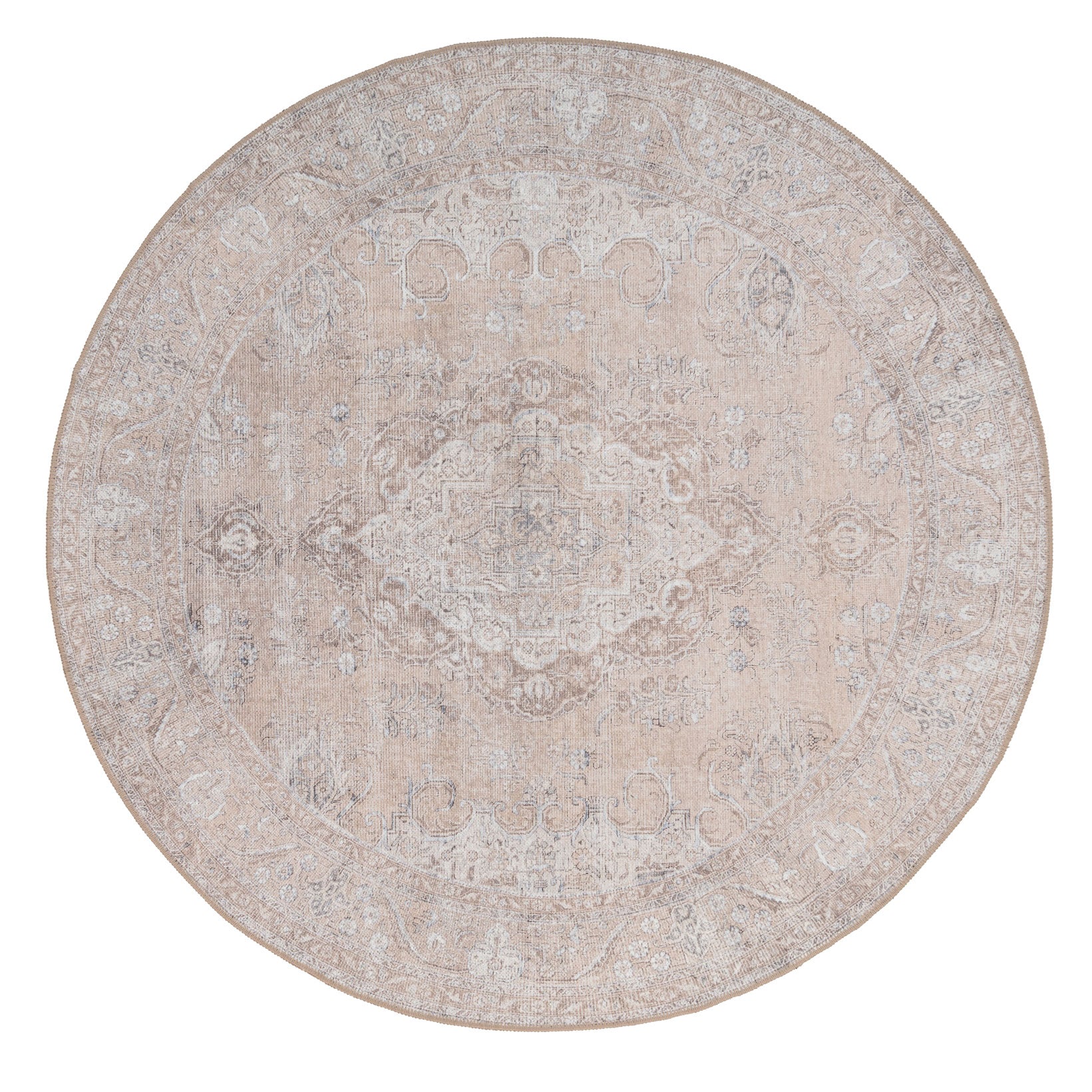 Flatwoven Washable Traditional Distressed Beige Rug - Zoe