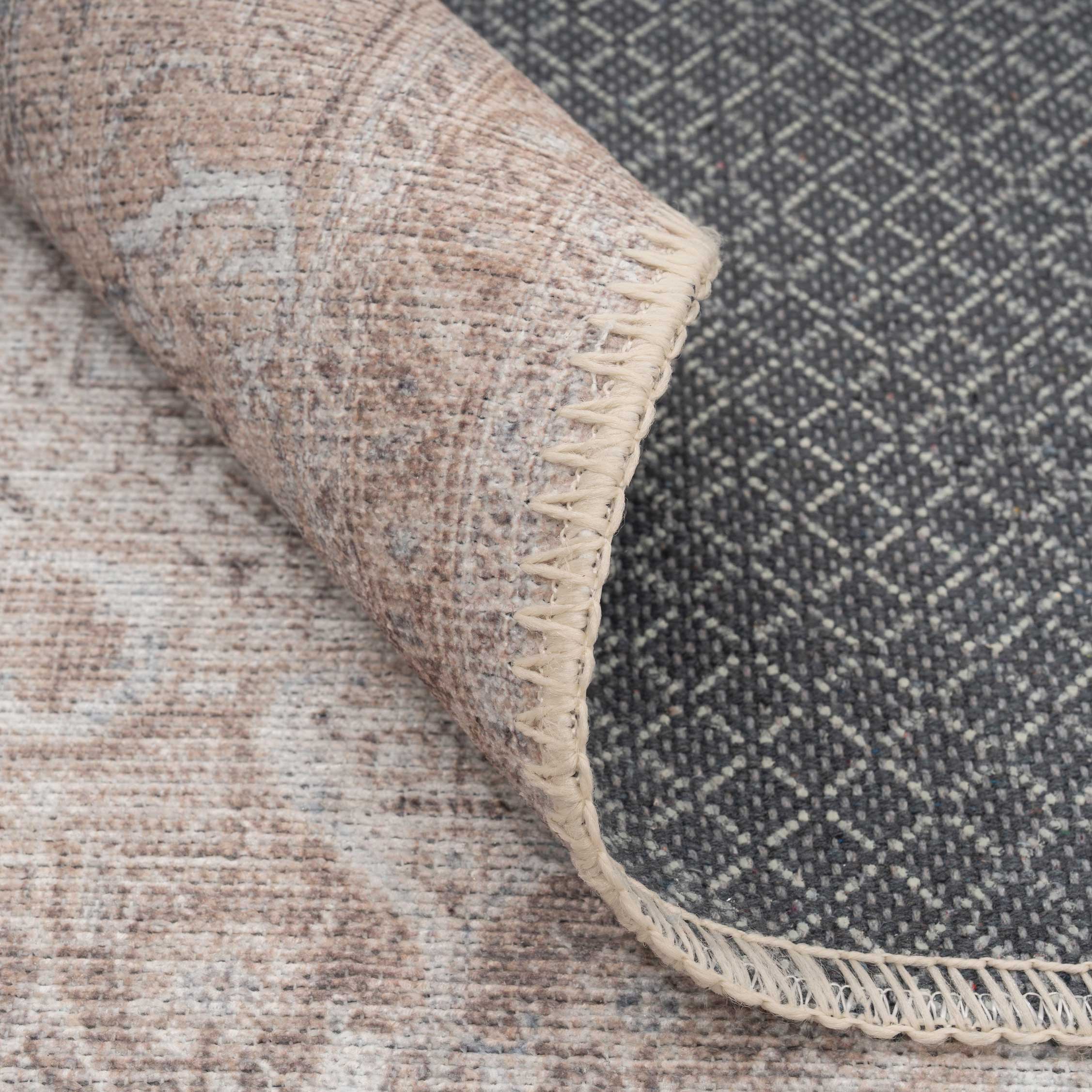 Flatwoven Washable Distressed Beige Runner - Zoe