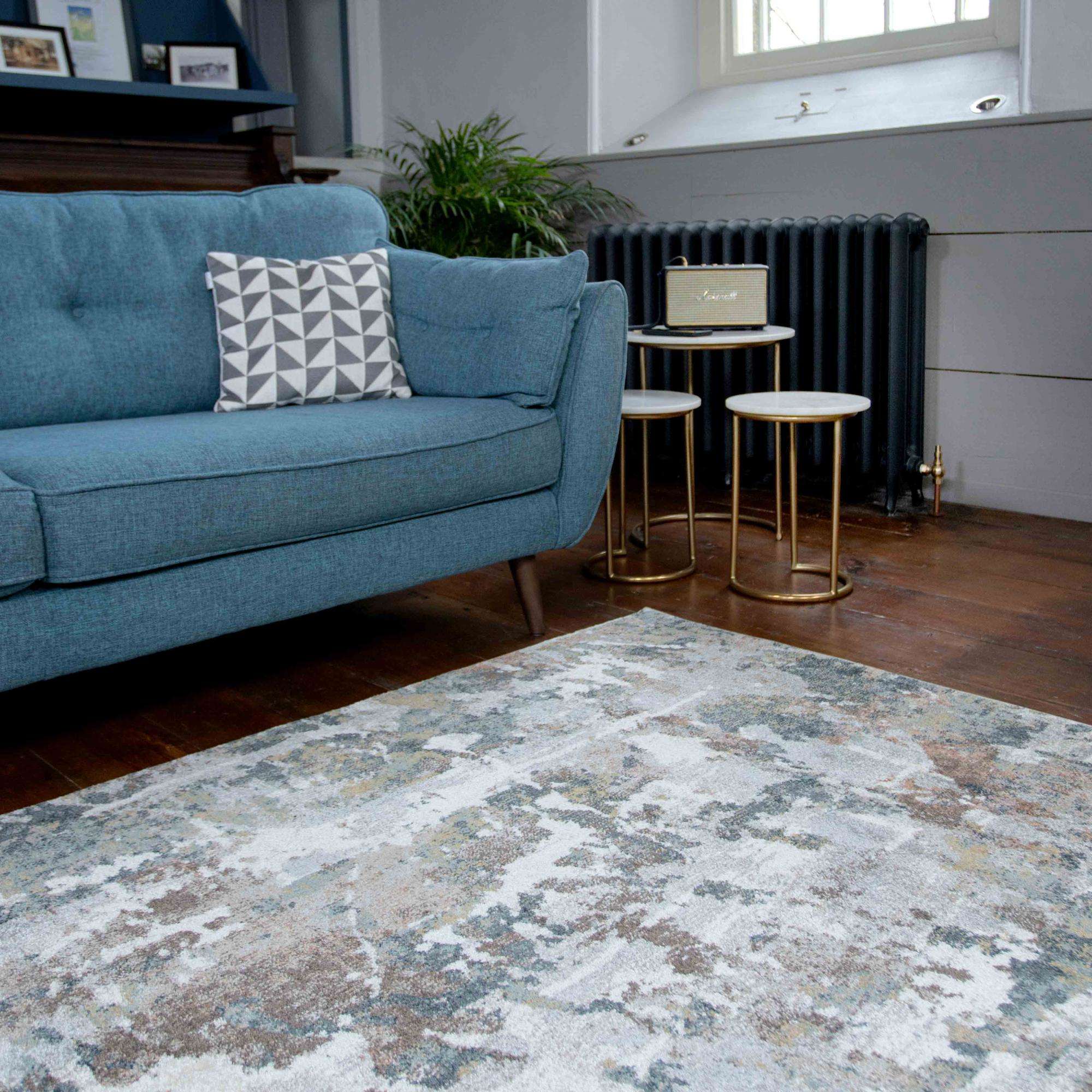 Soft Modern Blue Grey Painted Canvas Effect Rugs - Artist