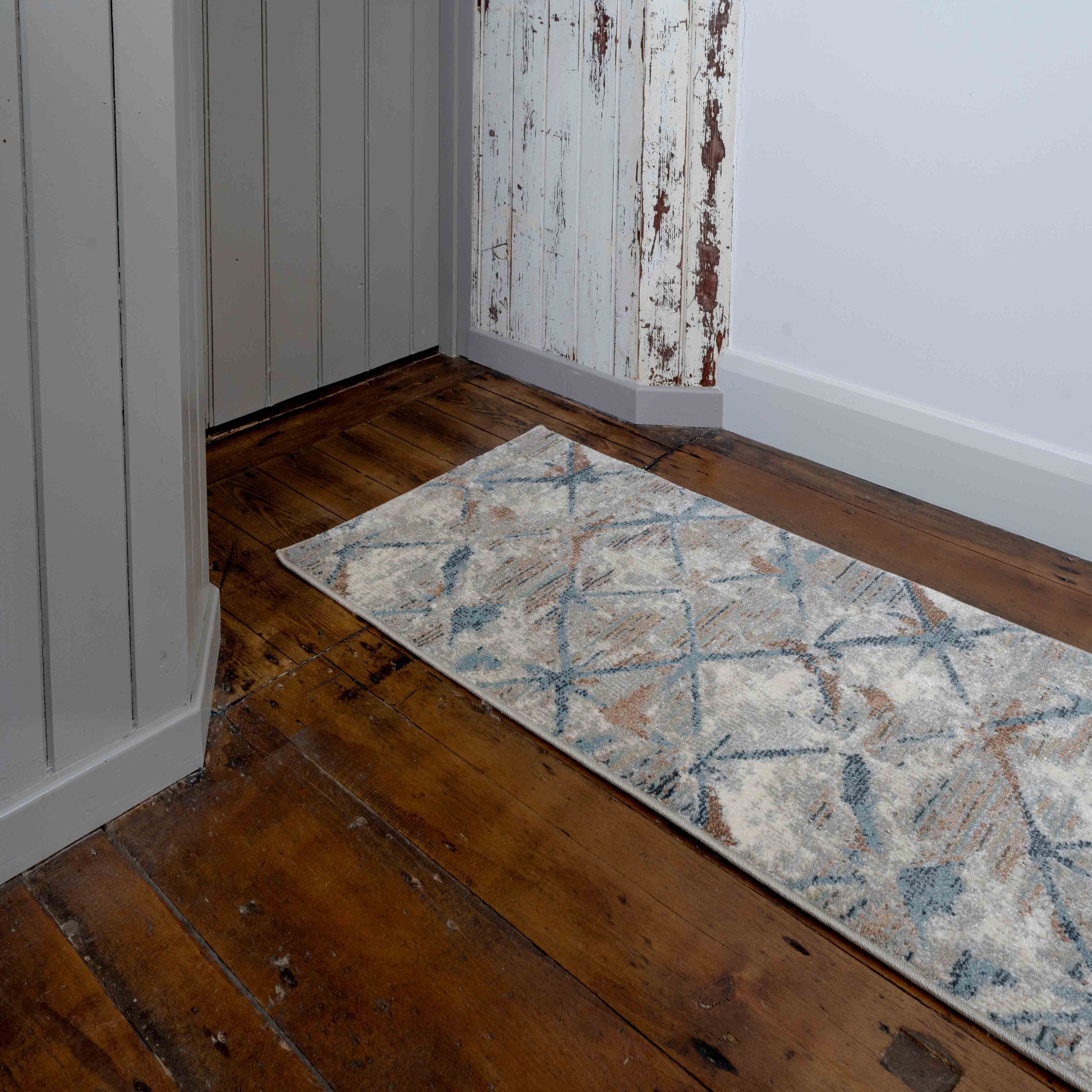 Blue Distressed Waves Runner Rug - Laurie