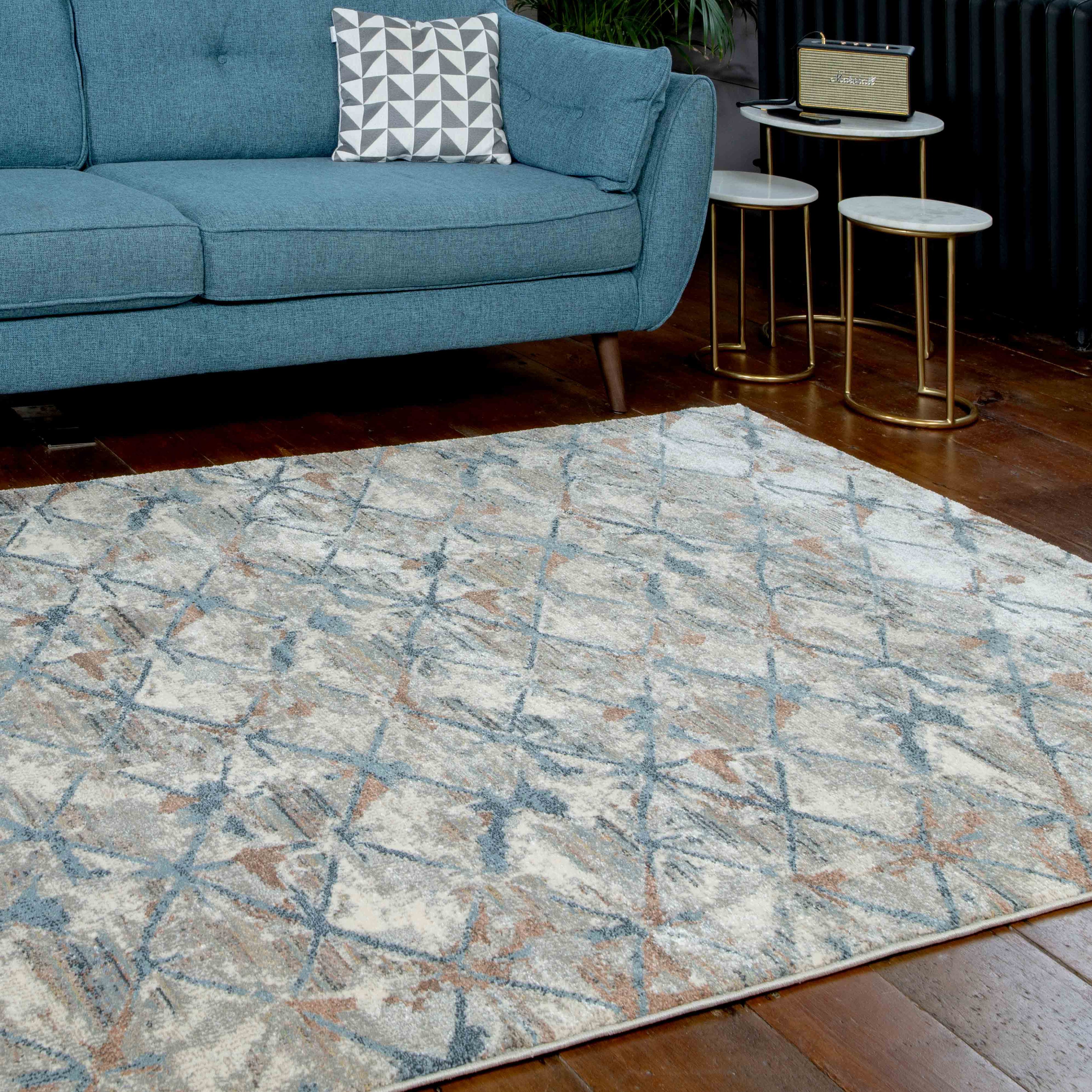 Blue Distressed Waves Runner Rug - Laurie