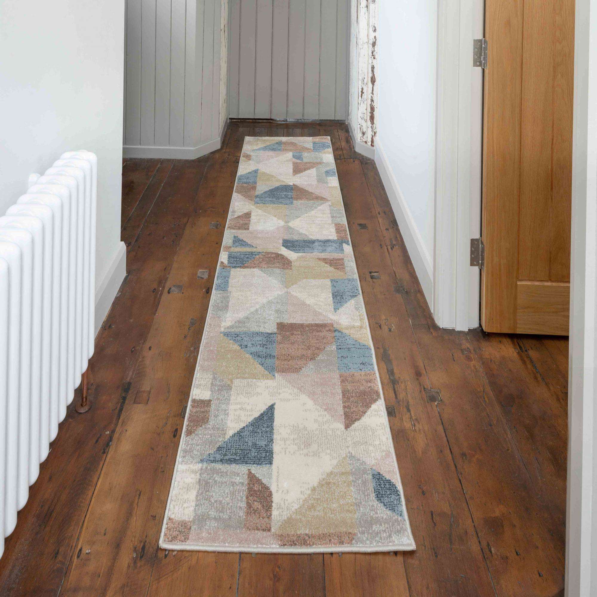 Soft Modern Blue Brown Geometric Abstract Living Room Rugs