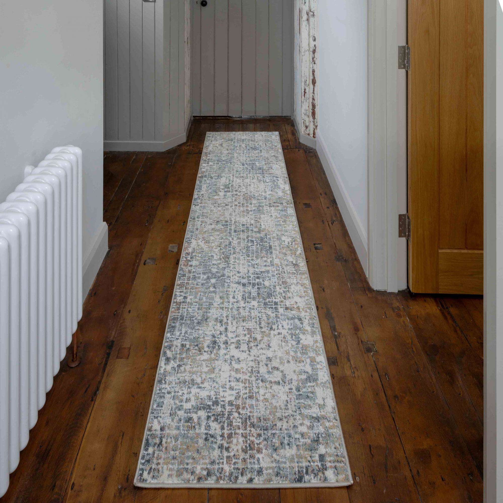 Soft Modern Blue Distressed Abstract Hall Runner Rugs
