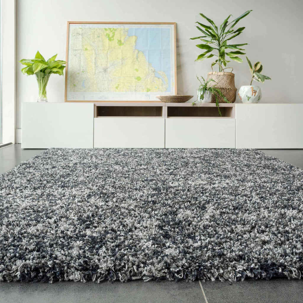 Soft Mottled Grey Shaggy Area Rug - Camberley