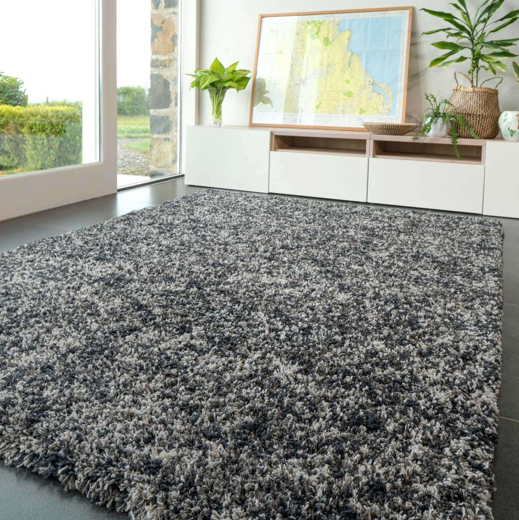 Soft Mottled Grey Shaggy Area Rug - Camberley