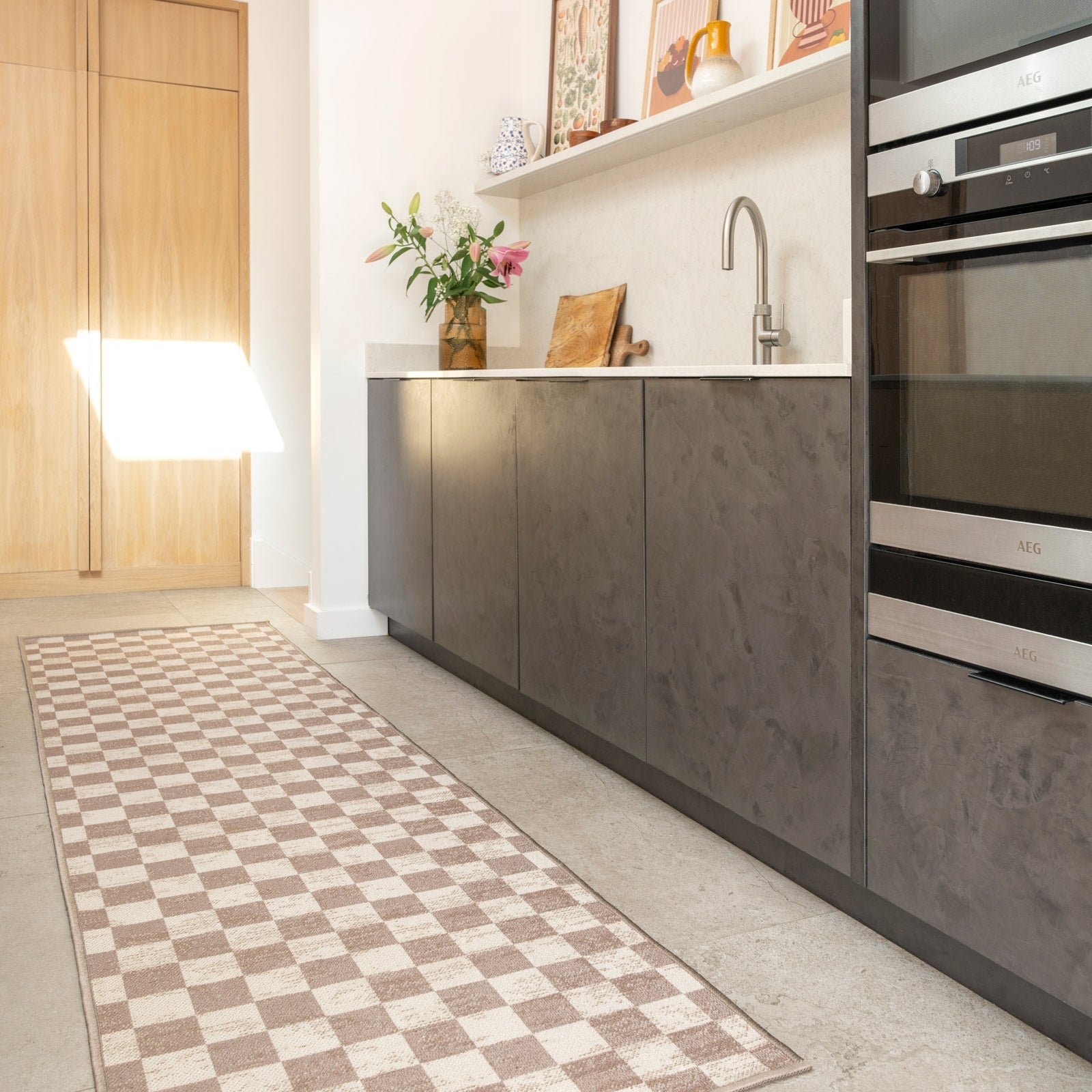 Washable Checkerboard Jute Style Rug - Noa