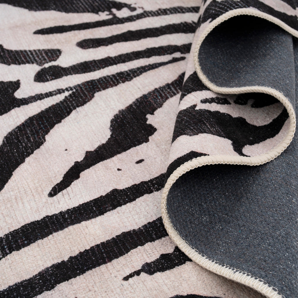 Soft Washable Black Zebra Print Runner - Ida