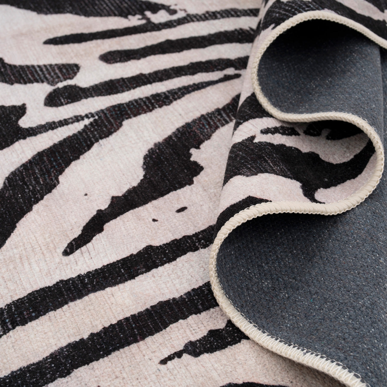 Soft Washable Black Zebra Print Runner - Ida
