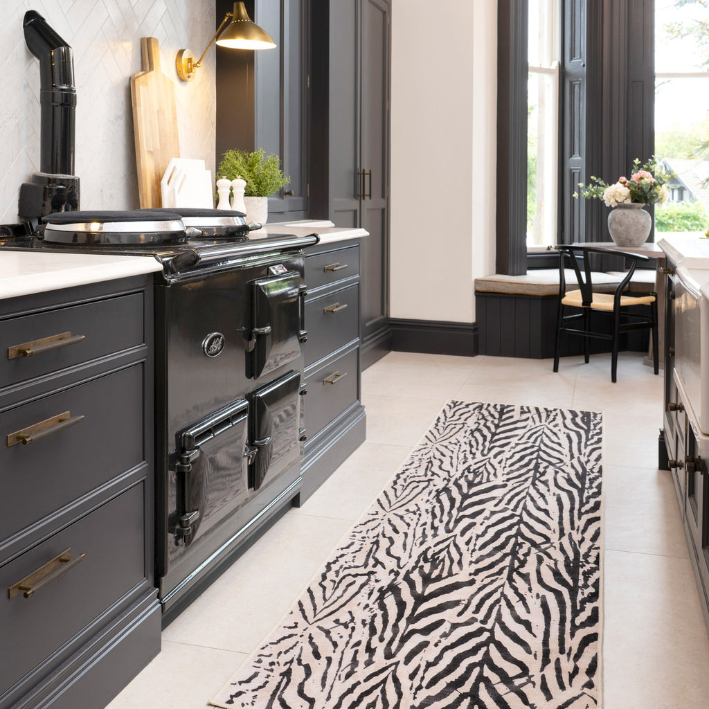 Soft Washable Black Zebra Print Runner - Ida