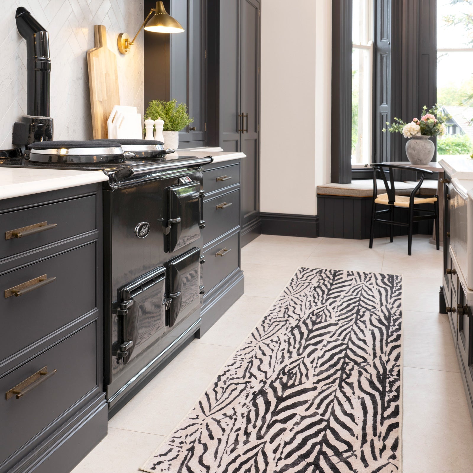 Soft Washable Black Zebra Print Runner - Ida