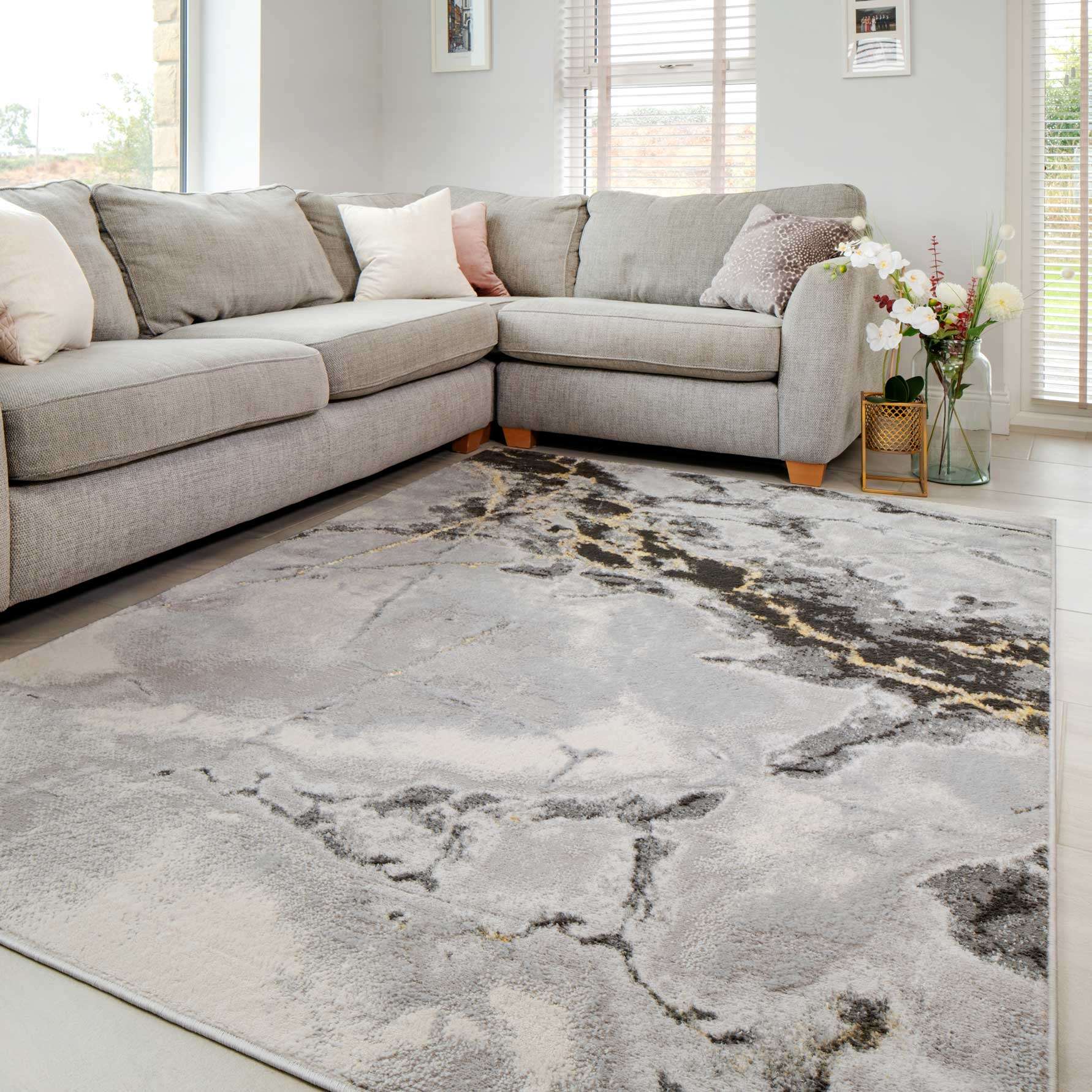 Modern Grey Marble Textured Area Rug - Strike
