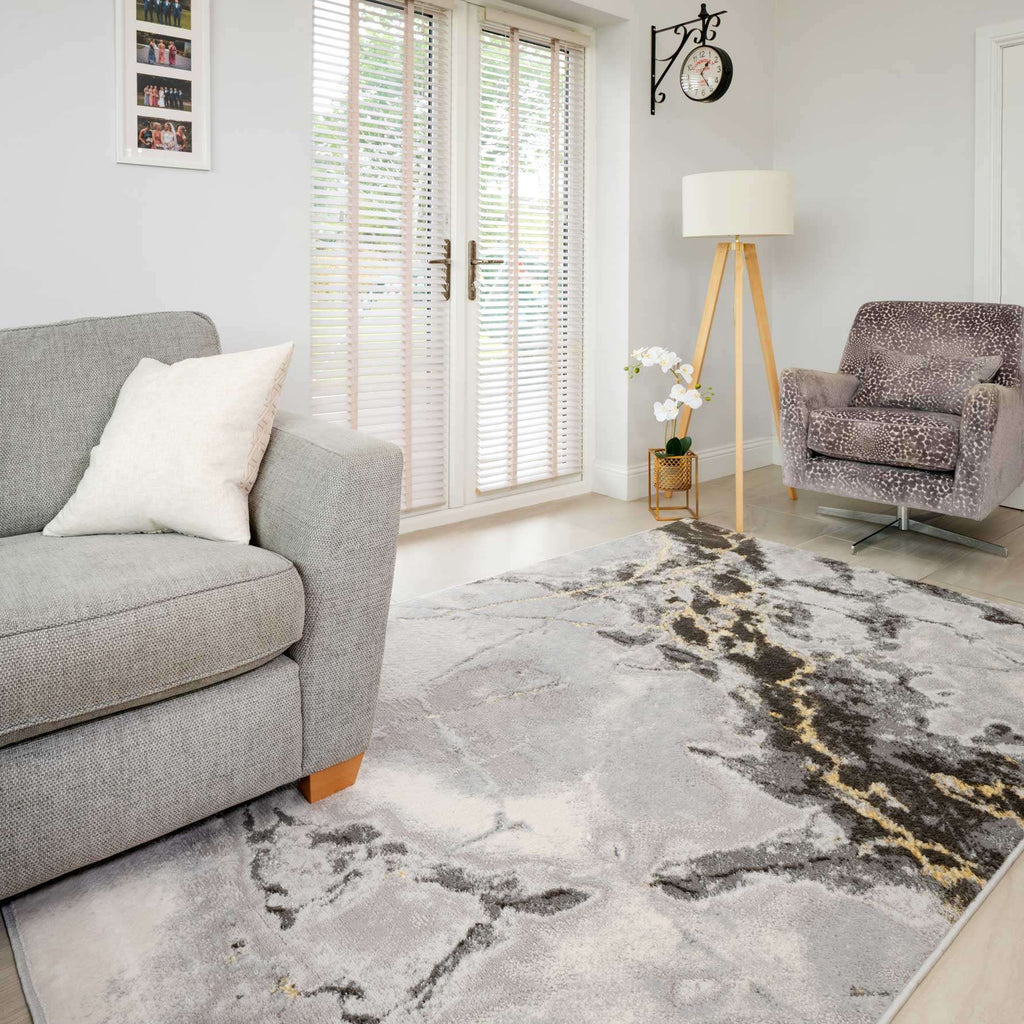 Modern Grey Marble Textured Area Rug - Strike