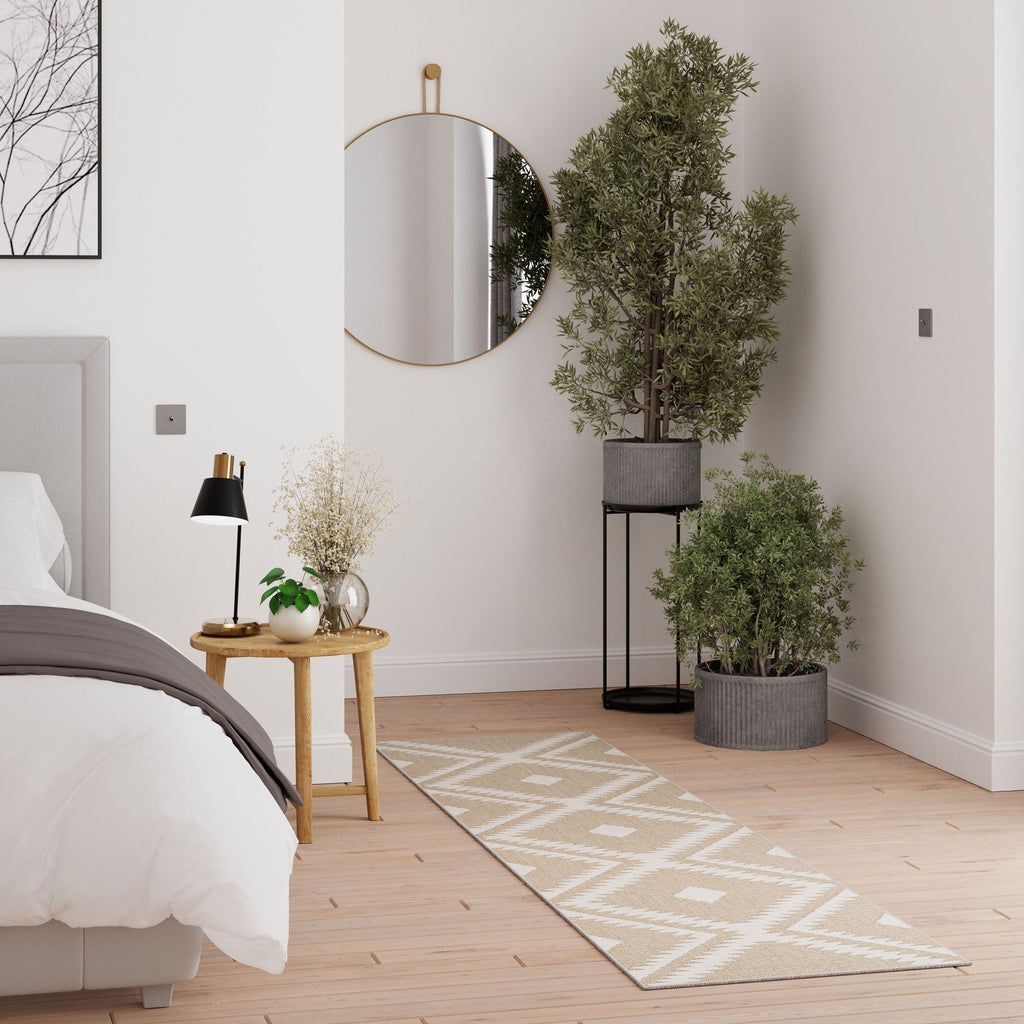 Beige Geometric Loop Pile Rug