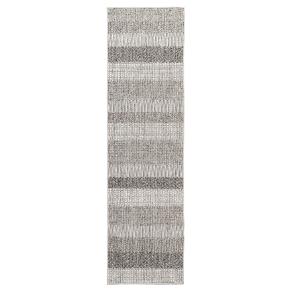 Grey Striped Loop Pile Rug