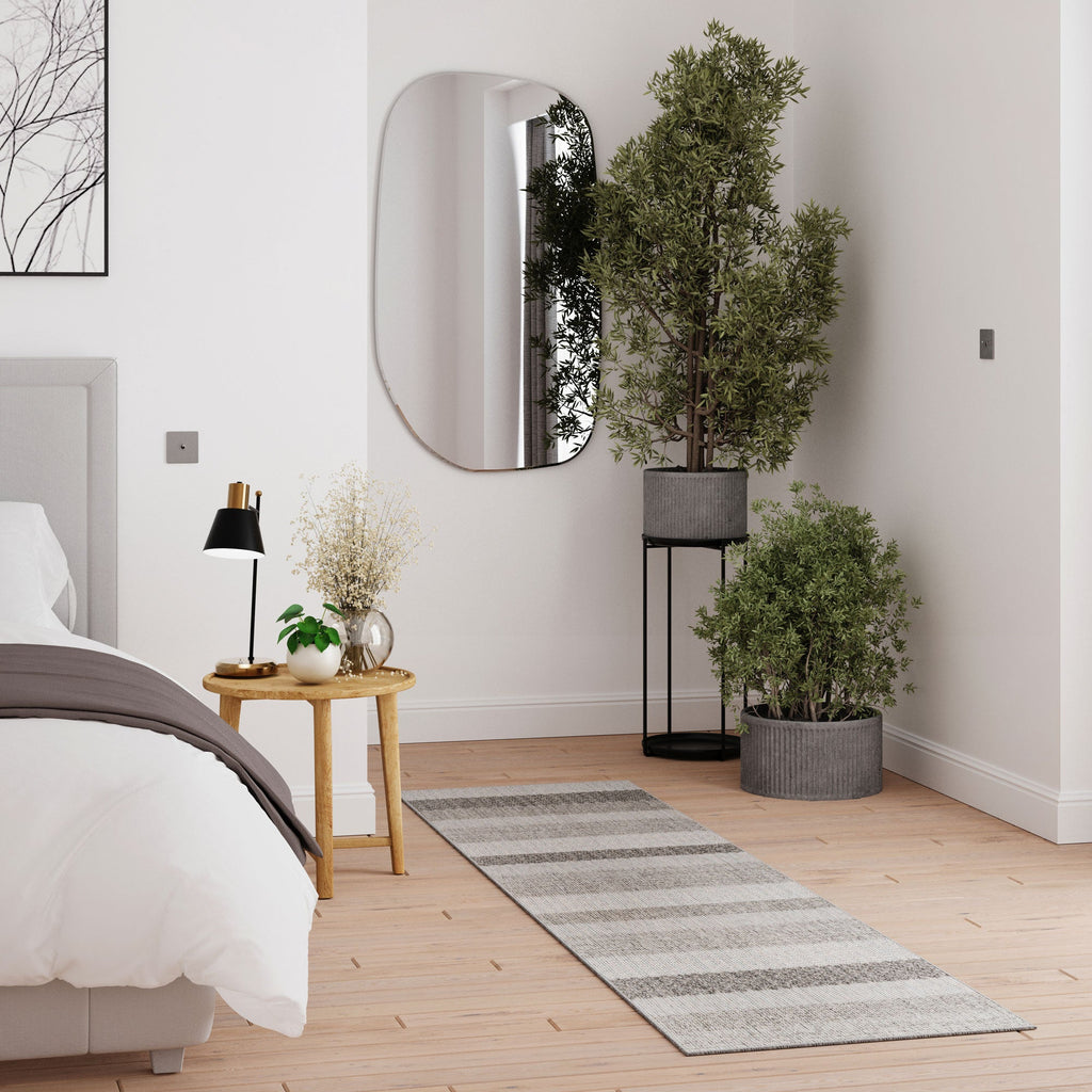 Grey Striped Loop Pile Rug