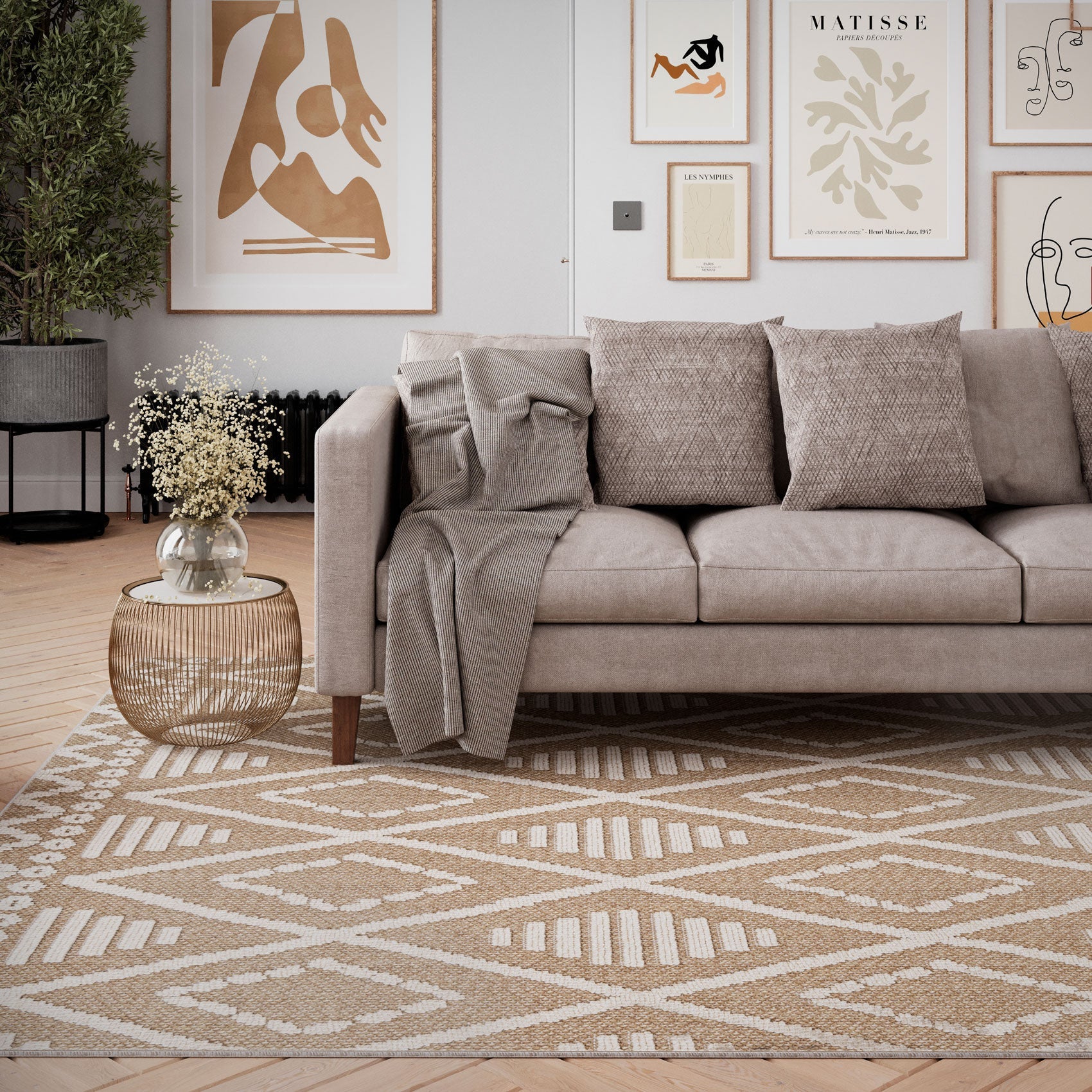 Beige Diamond Loop Pile Rug