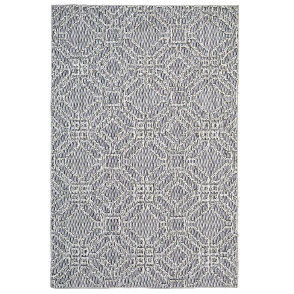 Blue Geometric Loop Pile Rug
