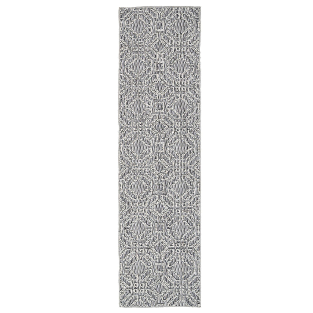 Blue Geometric Loop Pile Rug