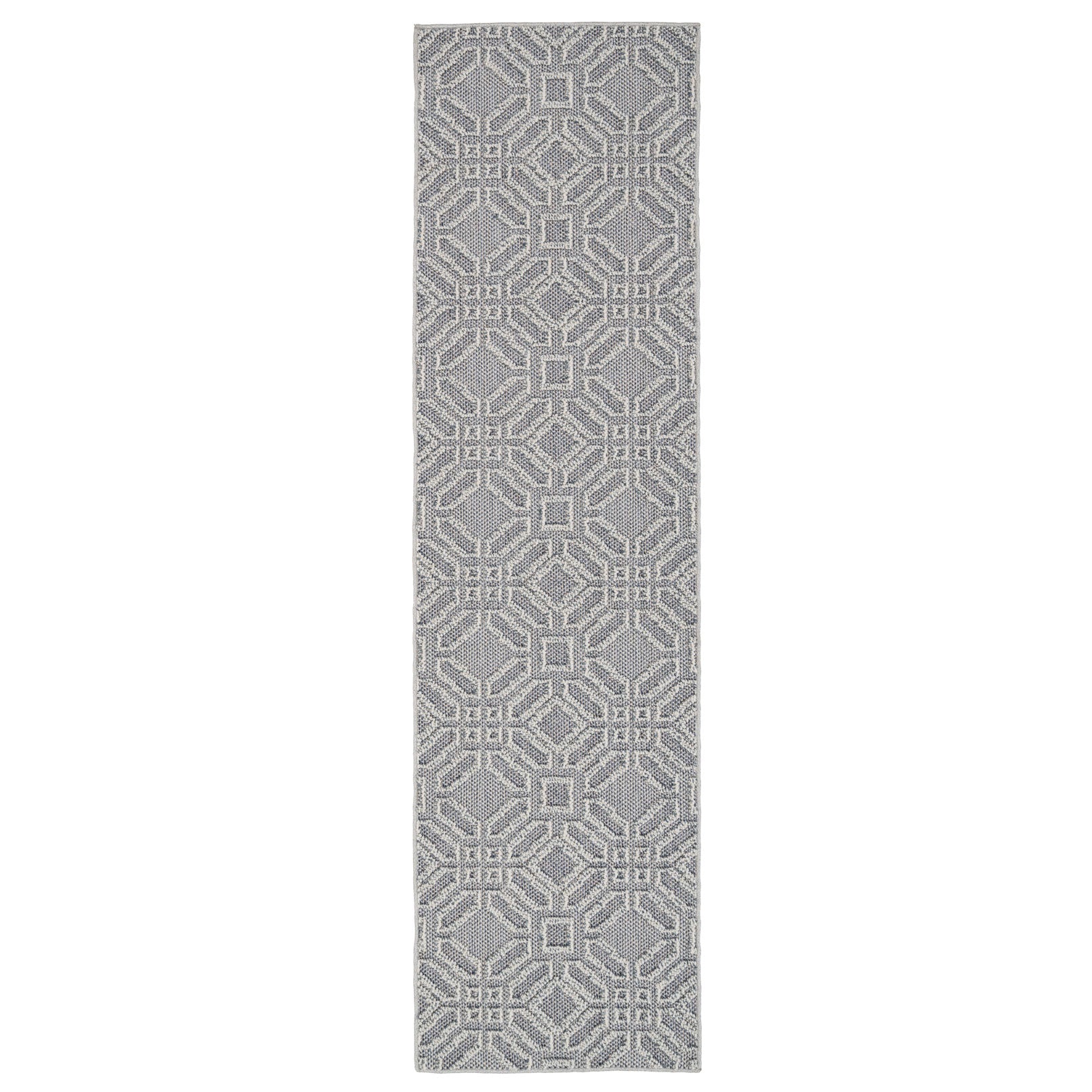 Blue Geometric Loop Pile Rug