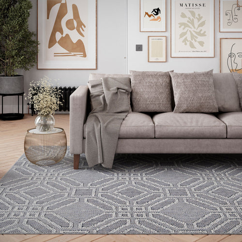 Blue Geometric Loop Pile Rug