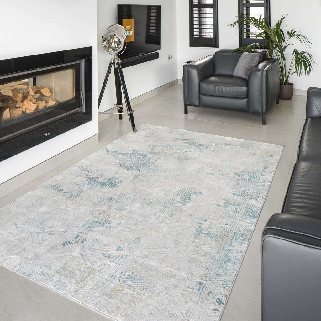 Teal Blue Cloudscape Living Room Rug - Times