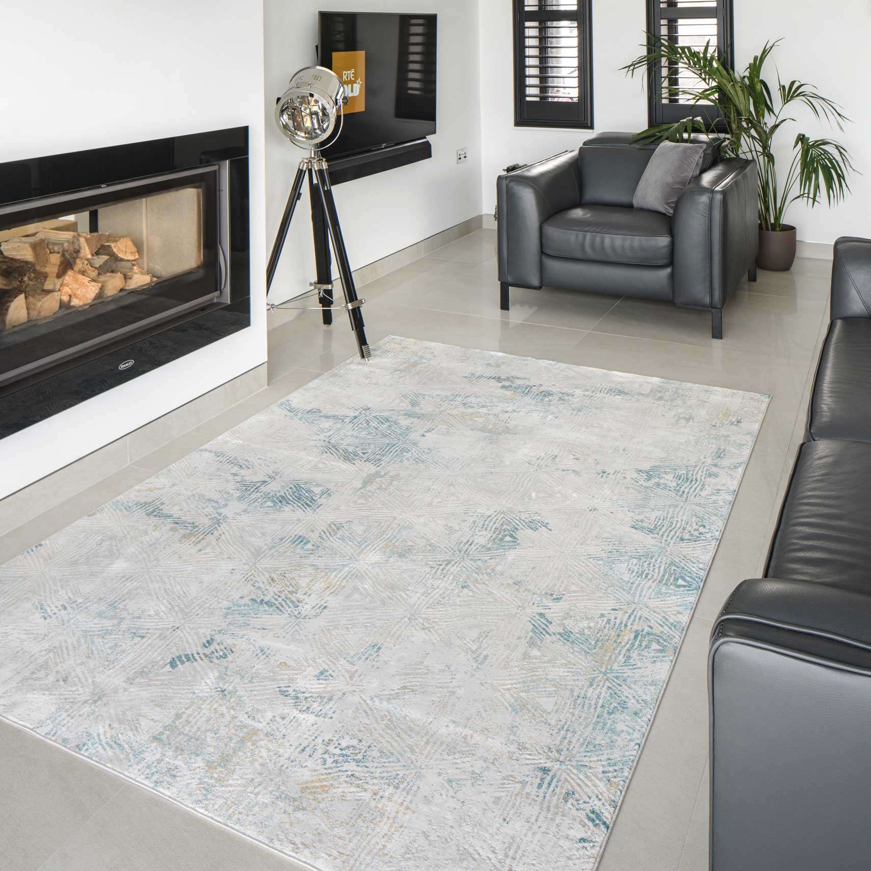 Teal Blue Cloudscape Living Room Rug - Times