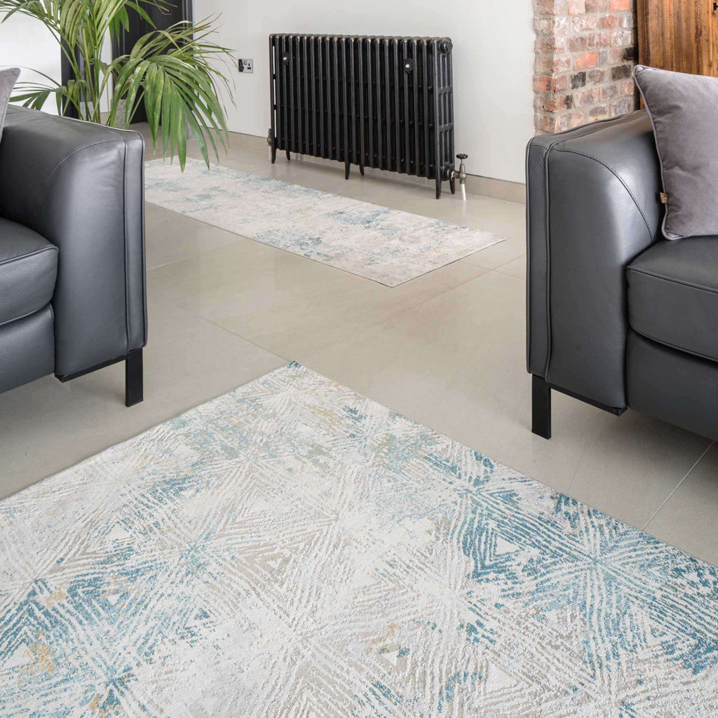 Teal Blue Cloudscape Living Room Rug - Times