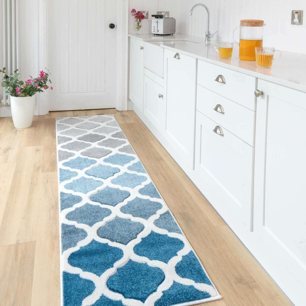 Fresh Trellis Blue Living Room Rug - Topaz