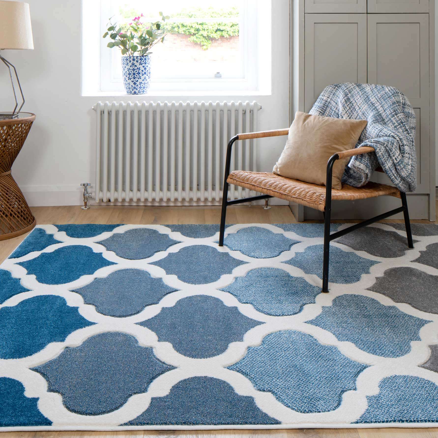 Fresh Trellis Blue Living Room Rug - Topaz
