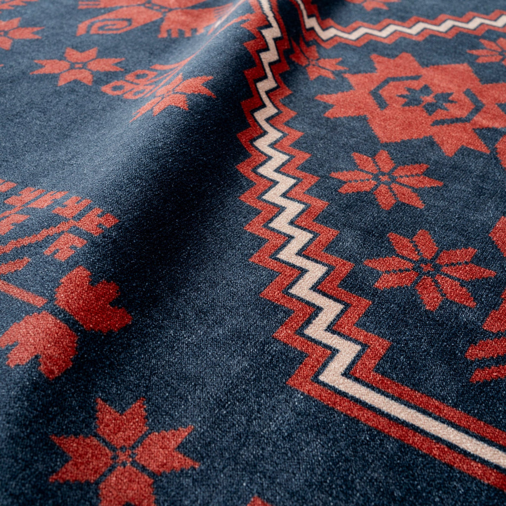 Washable Red Navy Persian Style Runner - Asha