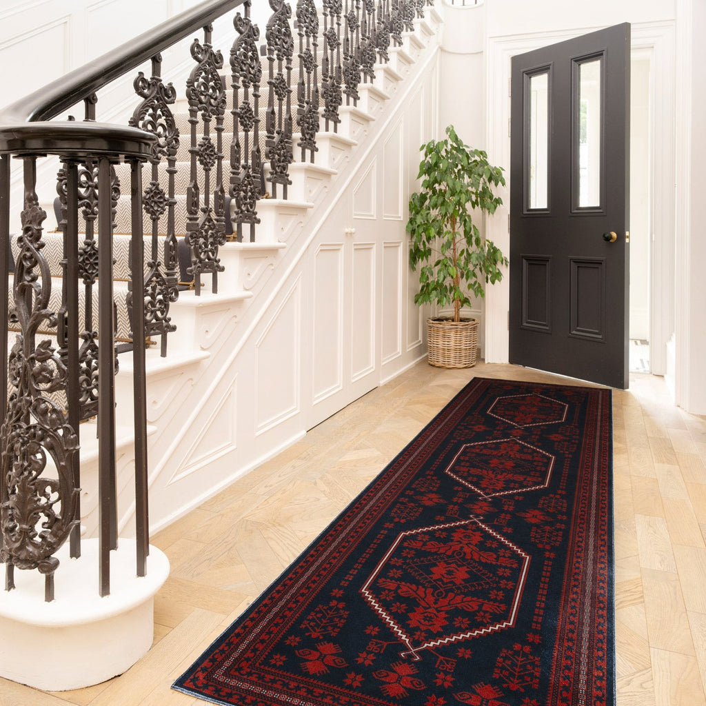 Washable Red Navy Persian Style Rug - Asha