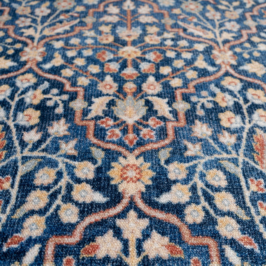 Washable Blue Persian Style Rug - Leela