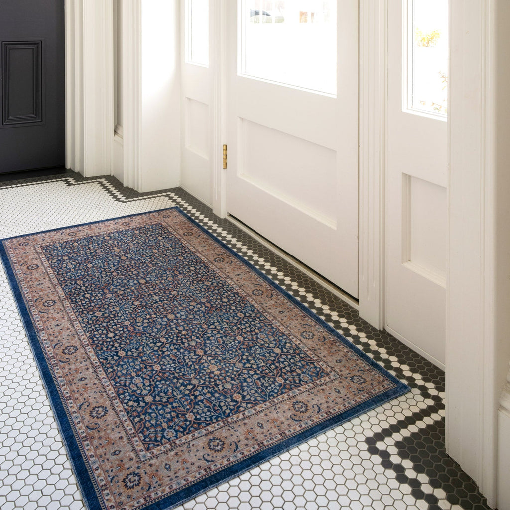 Washable Blue Persian Style Rug - Leela