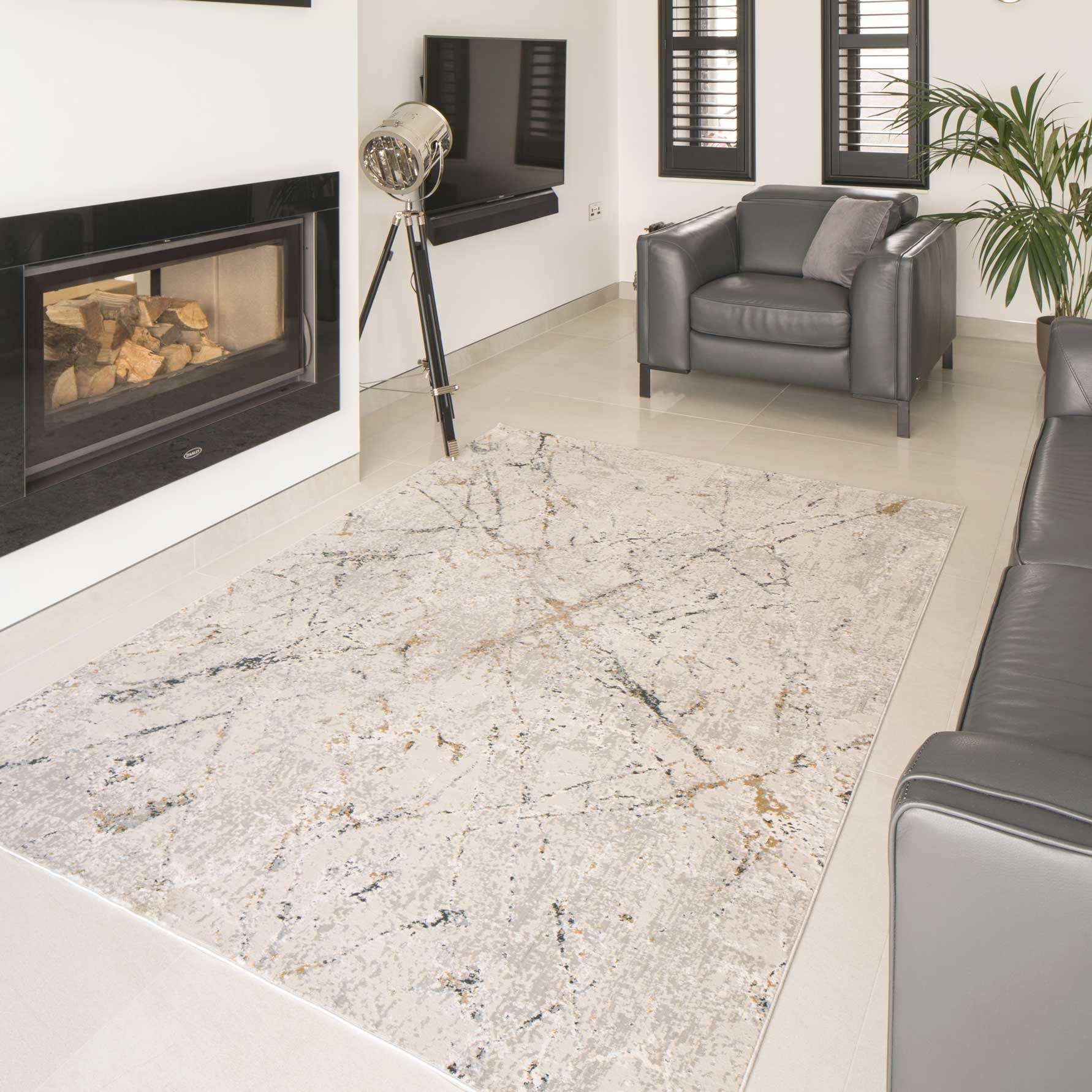 Modern Silver Abstract Living Room Rug - Vincent