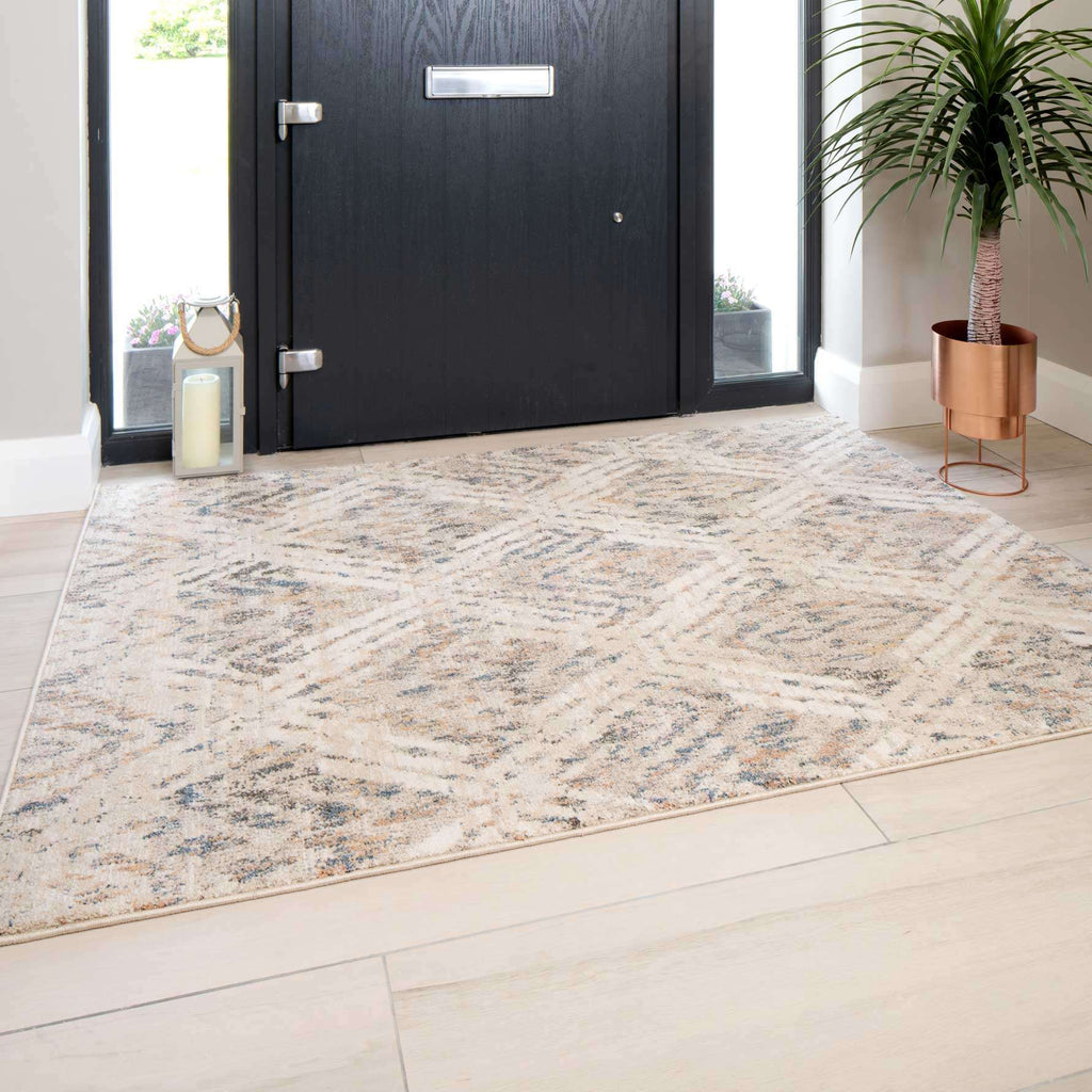 Natural Toned Diamond Living Room Rug - Warner