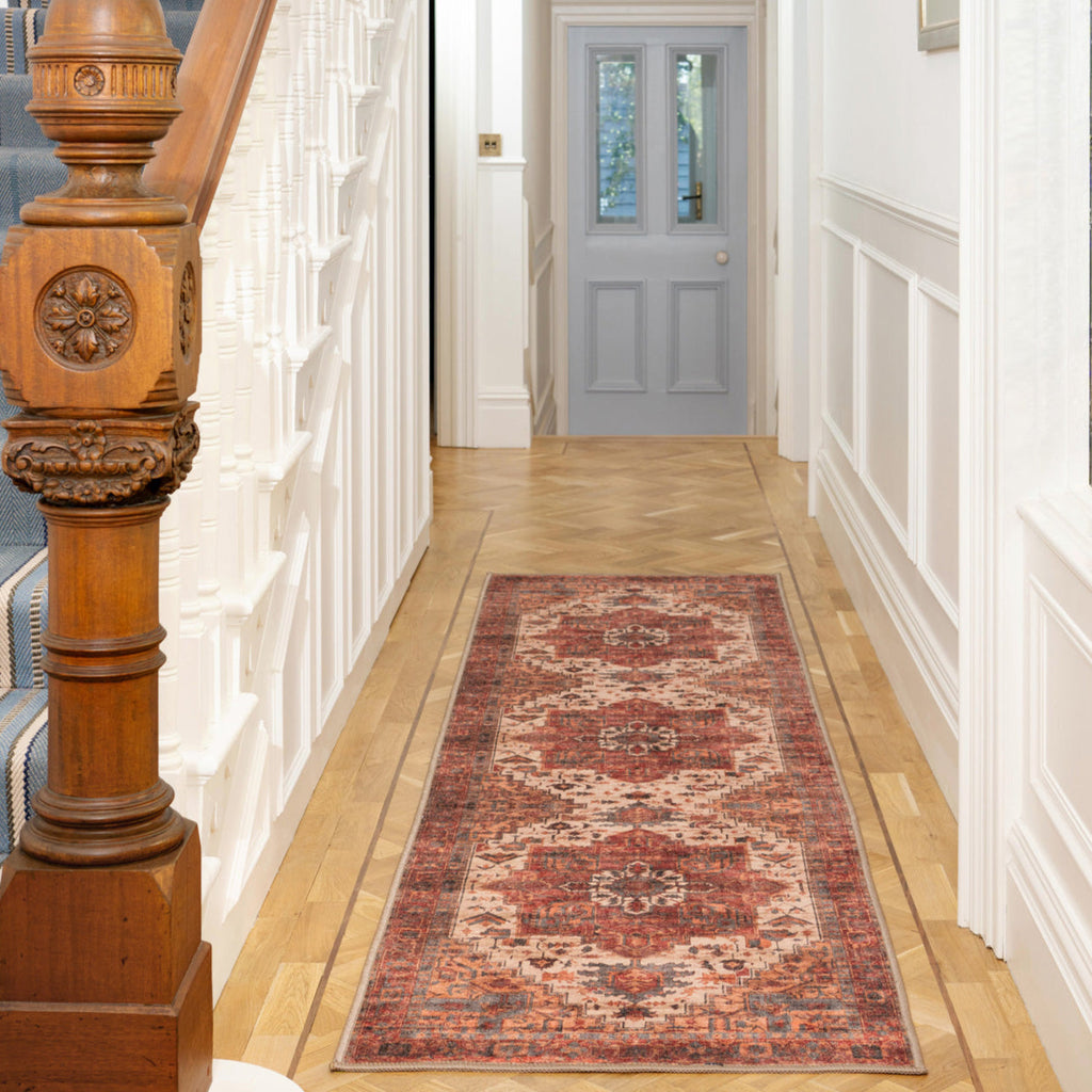 Soft Washable Red Antique Runner - Eliza