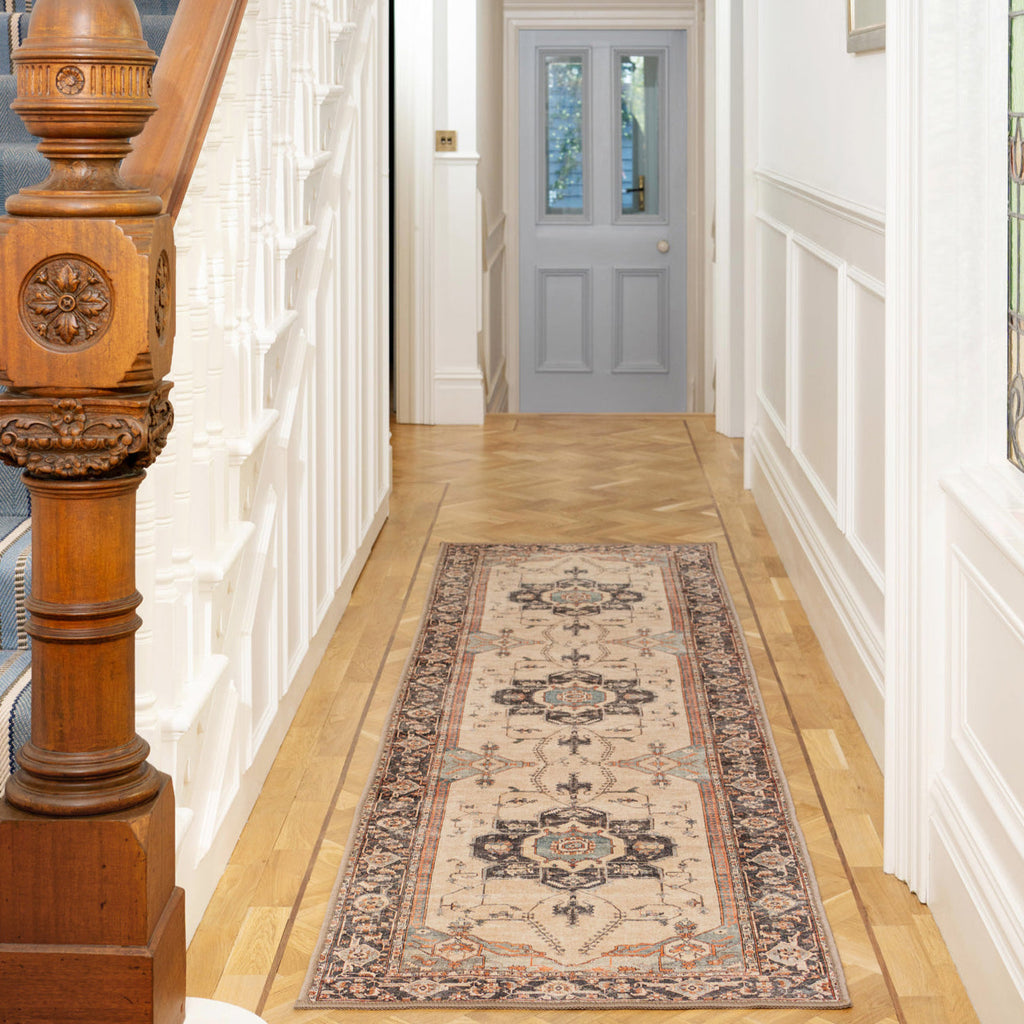 Soft Washable Blue Heritage Runner - Hazel