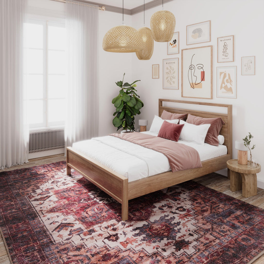 Soft Washable Traditional Burgundy Rug - Rubyana