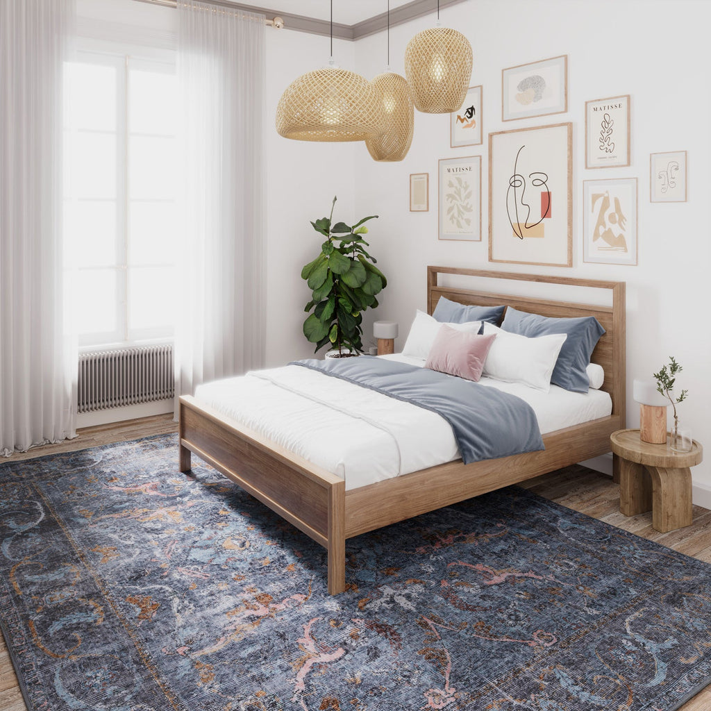 Soft Washable Blue Boho Rug - Clara