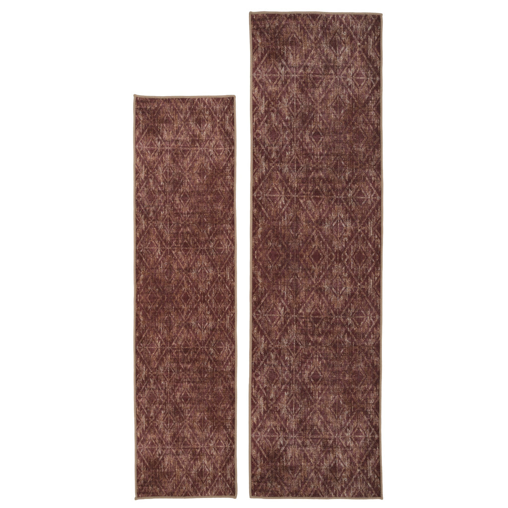 Washable Burgundy Diamond Rug - Avril