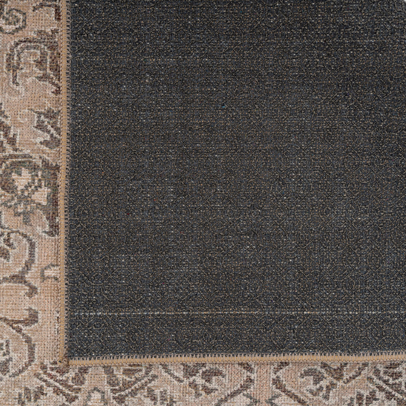 Washable Brown Ornate Jute Style Runner - Eden